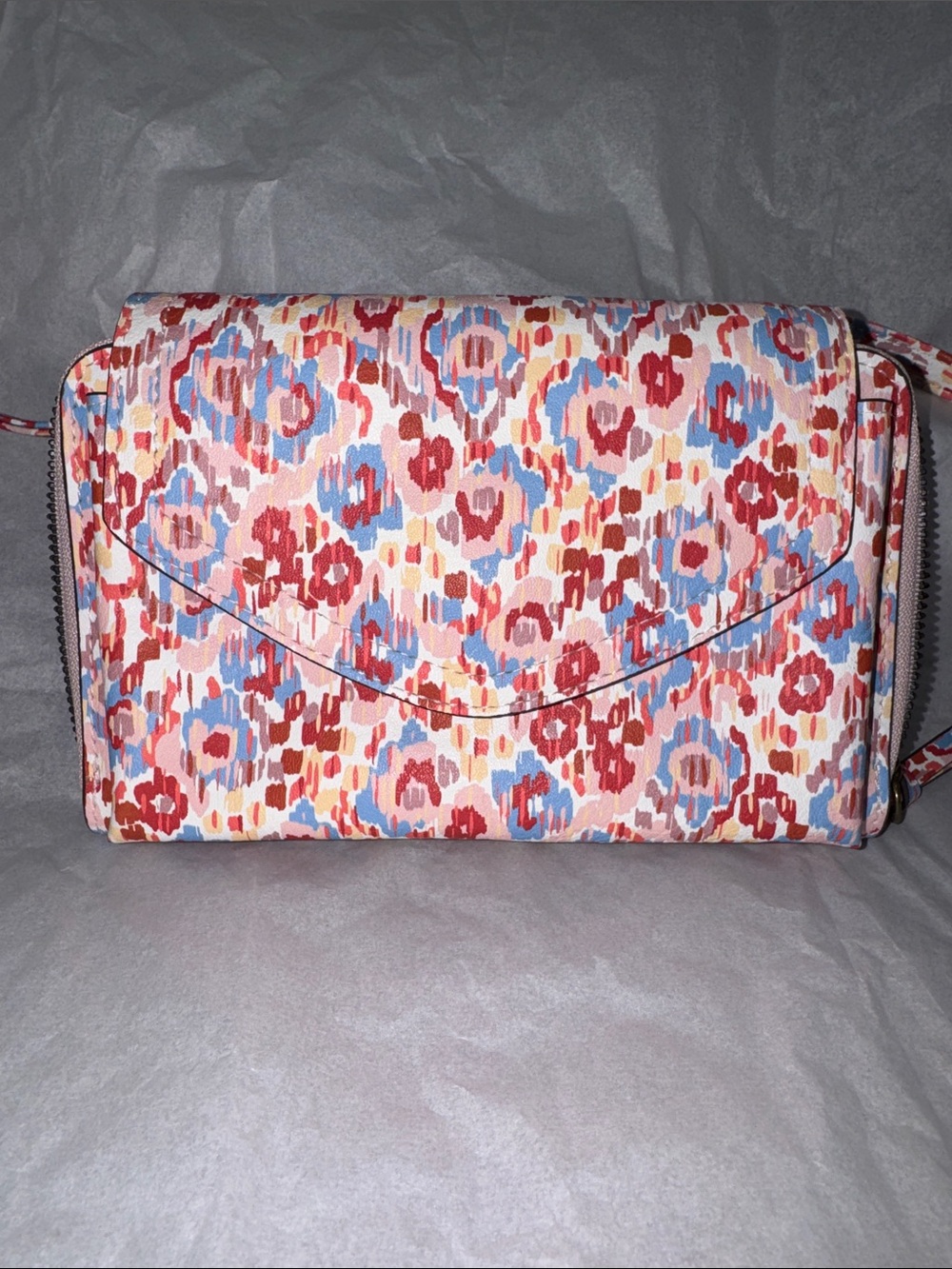 Patterned Floral Envelope Crossbody Bag - Pink, Red & Blue